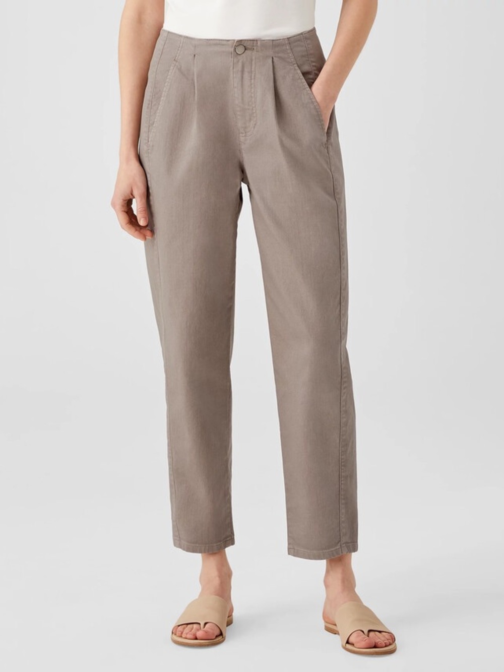 Eileen Fisher Organic Cotton Denim Tapered Pants Ankle Oatmeal Beige Size 10